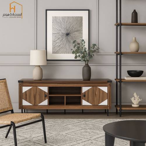 وحدة تلفزيون- 160×40×55 سم- ابيض و بني