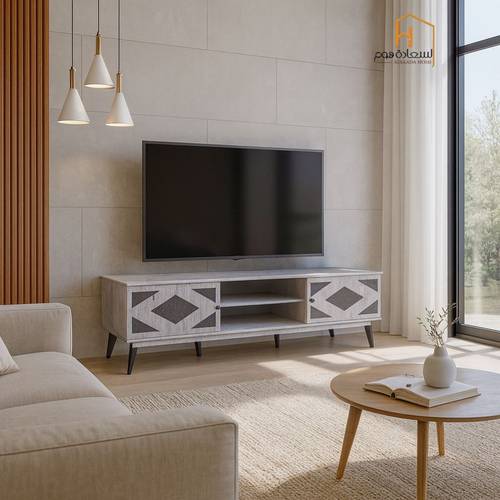 وحدة تلفزيون- 45×40×180 سم -رمادي واسود  