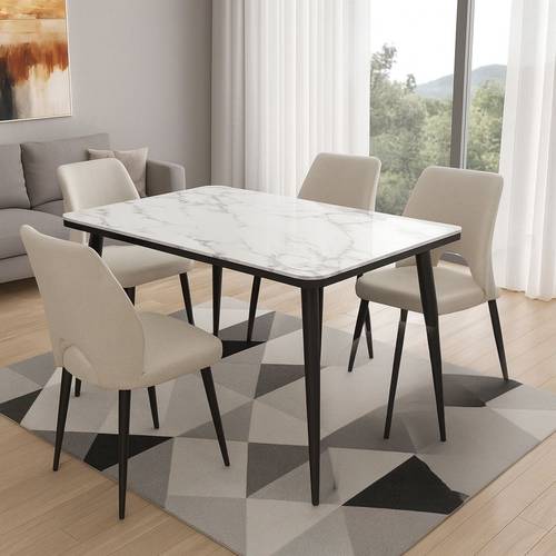 طاولة طعام رخام - 4 كرسي 130X80 سم - 