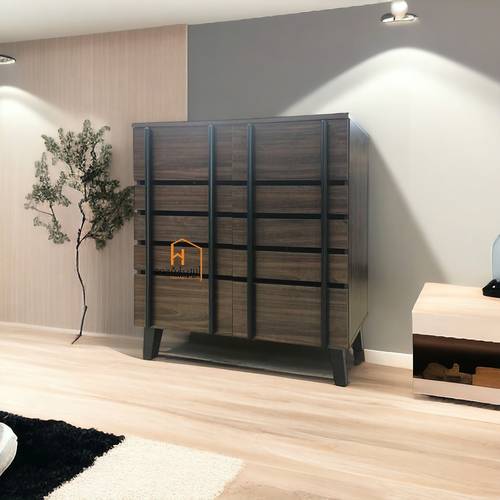 دولاب أحذية متعدد الأغراض- 2 باب - 95X80X34 سم -خشبي&رمادي