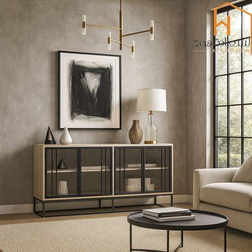 دولاب بوفيه متعدد الاغراض - 80X40X160 سم-بيج