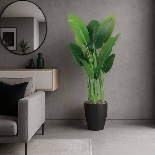 شجره ورق الموز  7 فروع حوض بلاستيك - 190 سم - اسود