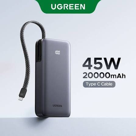 يوجرين باور بانك 45 واط 20000mAh مع كيبل USB C مدمج،