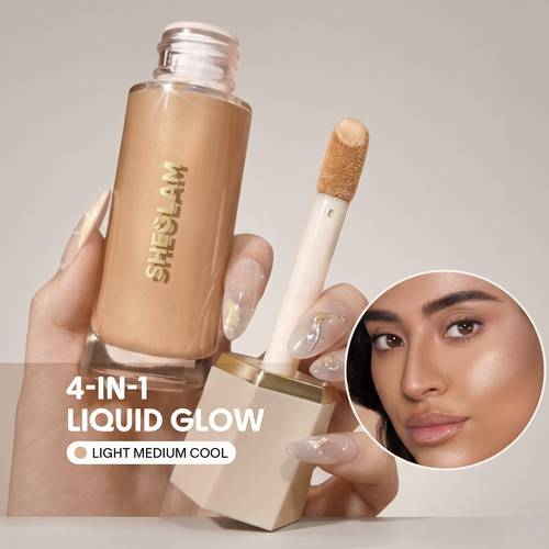 شقلام فاونديشن سائل مضيء 4 في 1 - درجة Light Medium Cool | إضاءة وثبات طويل
