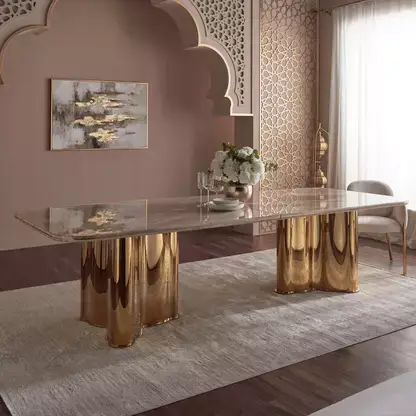 طاولة سفرة 10 مقاعد بسطح رخامي -