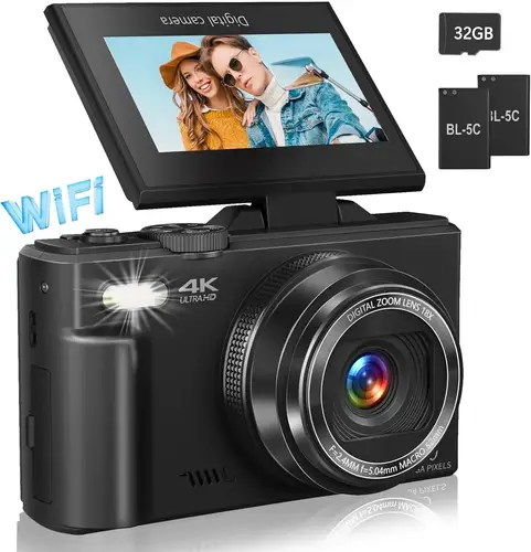 كاميرات تكبير رقمية 18X للتصوير الفوتوغرافي كاميرات فيديو يوتيوب 4K مع شاشة قابلة للطي مقاس 3 بوصات وكاميرا فيديو سيلفي مضادة للاهتزاز