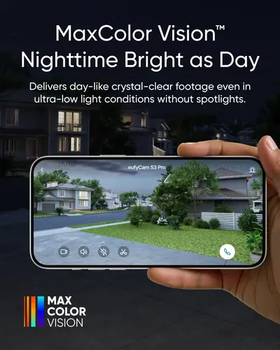 EufyCam S3 Pro 2-Cam Kit كاميرا تعمل بالطاقة الشمسية خارجية لاسلكية MaxColor للرؤية الليلية 4K كاميرا الأمن مع لوحة طاقة شمسية إلى الأبد