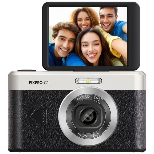 كاميرا رقمية جديدة من KODAK PIXPRO C1 مستشعر 13 ميجابكسل الكل في واحد، وعدسة تركيز ثابتة 26 مم، و180 °   شاشة LCD قابلة للإمالة (ليست Kodak PIXPRO FZ55)