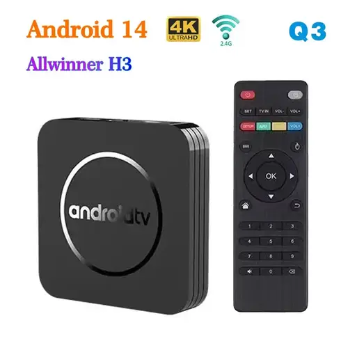 Q3 Android 14 TV Box 8K Set Top Box Allwinner H3 HD 4K 2.4G Wifi 4GB 64GB مشغل الوسائط الذكي للبث Google Play Youtube