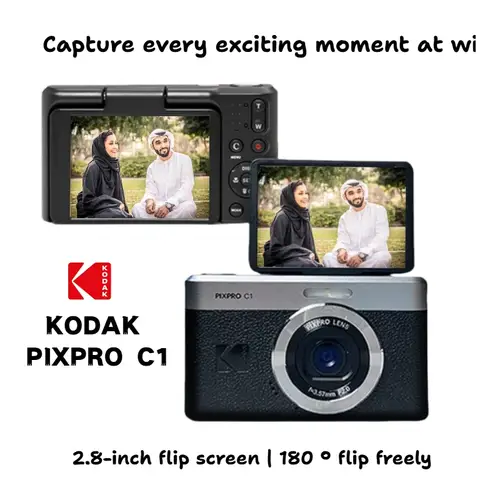كاميرا رقمية جديدة من KODAK PIXPRO C1 مستشعر 13 ميجابكسل الكل في واحد، وعدسة تركيز ثابتة 26 مم، و180 °   شاشة LCD قابلة للإمالة (ليست Kodak PIXPRO FZ55)
