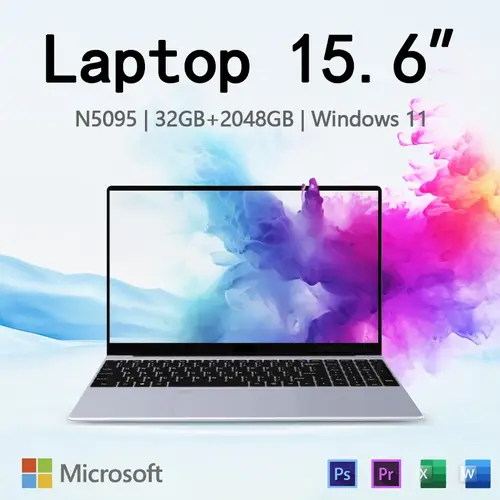كمبيوتر محمول جديد مقاس 15.6 بوصة يعمل بنظام التشغيل Windows 11 Pro N5095 1920x1080 32GB + 2048 GB لوحة مفاتيح بإضاءة خلفية محمولة للترفيه المكتبي