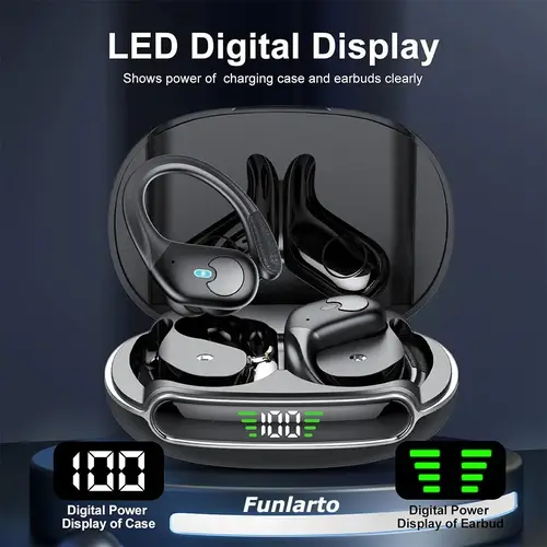 سماعات بلوتوث رياضية IPX7 سماعات رأس لاسلكية مقاومة للماء 60 ساعة موسيقى مع ميكروفون LED عرض الطاقة سماعات أذن ناعمة TWS