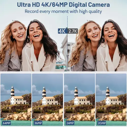 كاميرا رقمية مدمجة بدقة 4K تكبير 64 ميجابكسل و18X للتصوير الفوتوغرافي ومدونات الفيديو على YouTube مقاس 3 بوصات وشاشة قابلة للطي