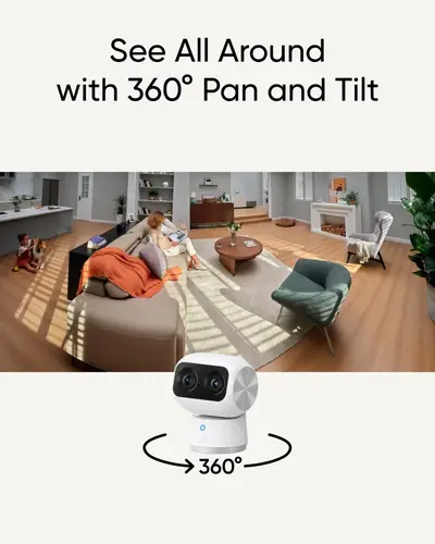 كاميرا eufy Security الداخلية S350 كاميرات مزدوجة 4K 8MP كاميرا مراقبة للأطفال 8 × تكبير 360 °   كاميرا مراقبة PTZ Human/Pet AI Wifi