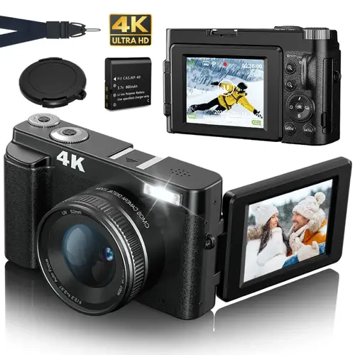 كاميرا رقمية MELCAM 4K للتصوير الفوتوغرافي والفيديو بتركيز تلقائي مضاد للاهتزاز بدقة 48 ميجابكسل وكاميرا تسجيل فيديو مدمجة مقاس 3 بوصات 180 °   الوجه الشاشة
