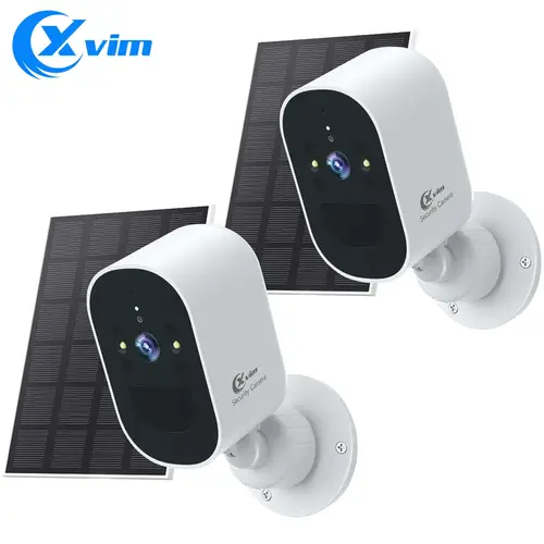 XVIM 1080P 2 حزمة كاميرا مراقبة تعمل بالطاقة الشمسية لاسلكية في الهواء الطلق 4MP بطارية تعمل بالطاقة الشمسية كاميرا مراقبة إنذار تلقائي