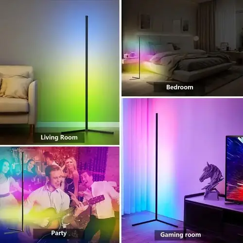 مصباح زاوية أرضي RGB بارتفا155 سم، مصباح تغيير الألوان الزاوية مع تحكم ذكي عبر التطبيق، مصباح أرضي حديث متزامن مع الموسيقى، إضاءة زاوية قابلة للتعتيم بـ 16 مليون لون لغرف المعيشة، وغرف النوم، وغرف الألعاب
