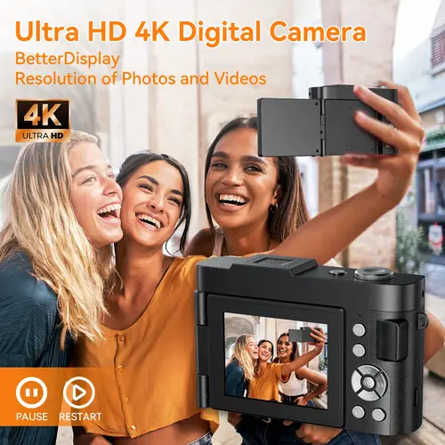 كاميرا رقمية 4K للتصوير الفوتوغرافي ضبط تلقائي للصورة 16x كاميرا تكبير مع بطاقة 32 جيجابايت 2.8 بوصة 180 ° كاميرا سفر مدمجة بشاشة قلابة للمراهقين
