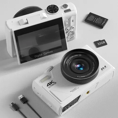 كاميرا رقمية مدمجة بدقة 4K تكبير 64 ميجابكسل و18X للتصوير الفوتوغرافي ومدونات الفيديو على YouTube مقاس 3 بوصات وشاشة قابلة للطي