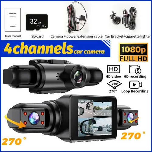 Dashcam سيارة الأمامية والخلفية 1080P 2 بوصة IPS4-قناة تسجيل مسجل فيديو سيارة 4 كاميرات للرؤية الليلية مسجل الصندوق الأسود