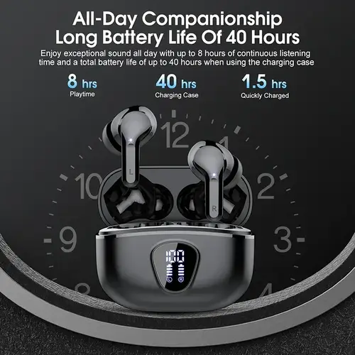 سماعات أذن لاسلكية جديدة HiFi سماعات رأس ستيريو BT5.3 مع ENC إلغاء الضوضاء 48H LED عرض وسادات الأذن IP7 سماعات مقاومة للماء