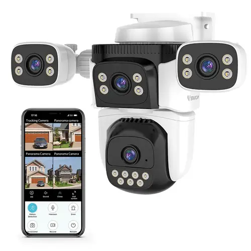 كاميرا مراقبة VSTARCAM 8MP 2K بأربعة عدسات خارجية، 360 درجة °   عرض، كشف الإنسان، رؤية ليلية ملونة، عموم وإمالة، صوت ثنائي الاتجاه