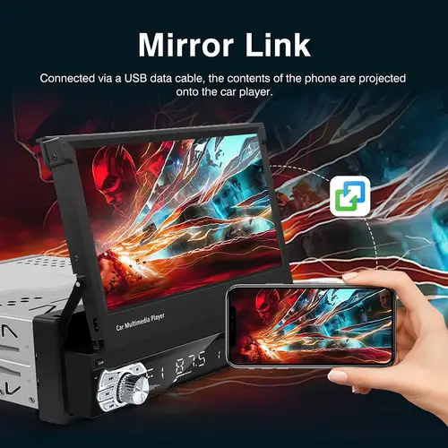 Carplay أندرويد السيارات العالمي 1 Din مشغل MP5 7 بوصة قابل للسحب شاشة تعمل باللمس مشغل السيارة HD FM AUX المدخلات BT راديو مرآة الارتباط