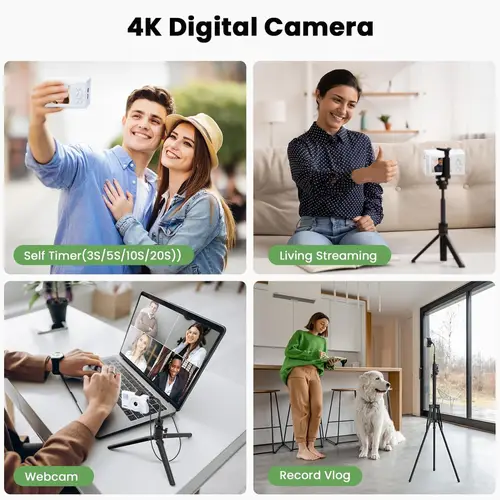 كاميرا رقمية بدقة 4K، كاميرا تسجيل فيديو بتركيز تلقائيًا بدقة 48 ميجابكسل مع كاميرا فيديو بشاشة كبيرة مقاس 2.8 بوصة للتصوير الفوتوغرافي للأطفال والكبار