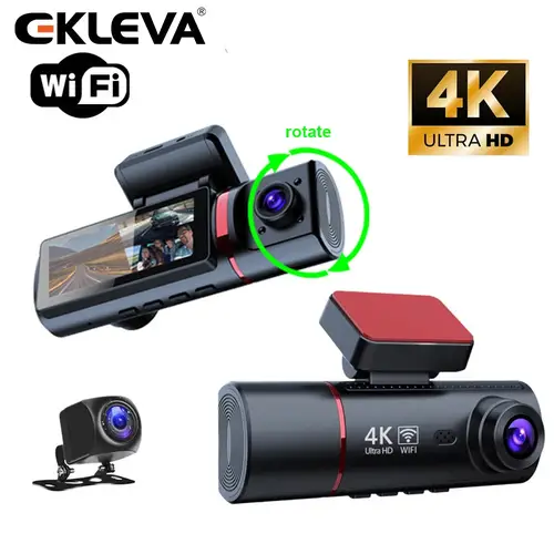 EKLEVA 4K 3 قنوات داش كام أمامي داخل خلفي مع واي فاي الأشعة تحت الحمراء للرؤية الليلية جهاز تسجيل فيديو رقمي للسيارات وضع ركن السيارة حلقة تسجيل