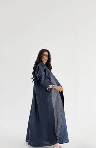 MWT1028عبايه لنن تطريز مع تدخيلة شانتون