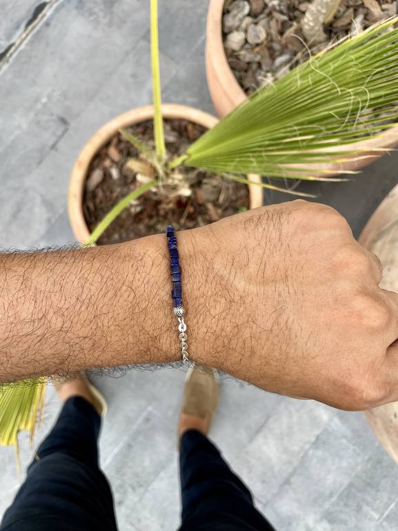 Half Silver Half Lapis Lazuli Bracelet