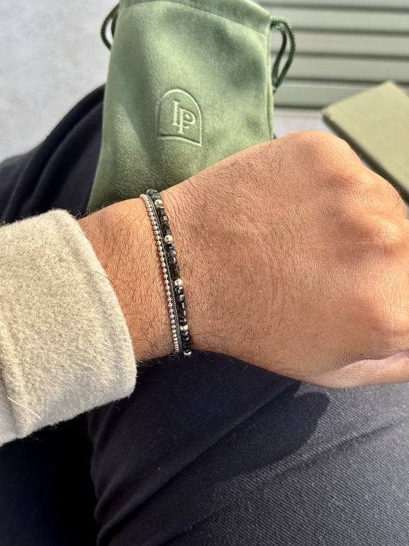 Triple Silver Onyx Bracelet 