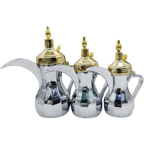 طقم دلة الكايدة استيل غطاء ذهبي 3 احجام