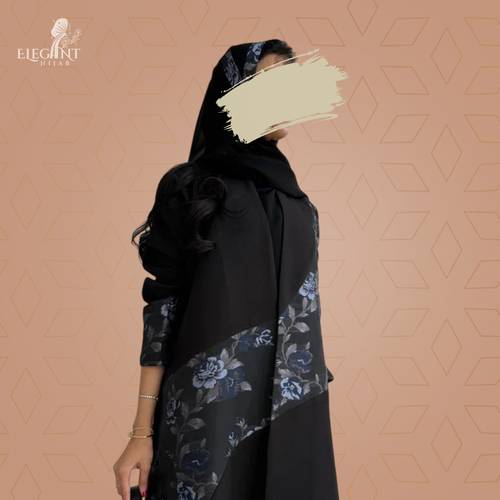 عباية لمسه مزهرة كريب مع شيفون