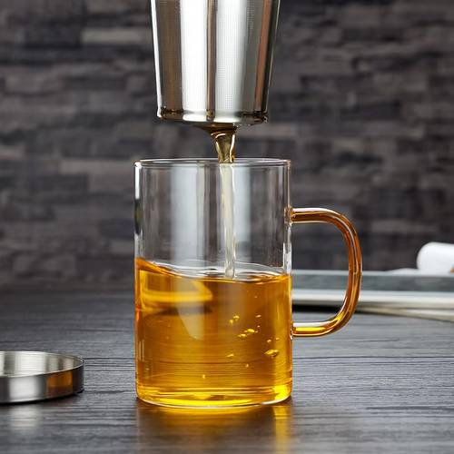 كوب زجاج بغطاء وشخال استيل