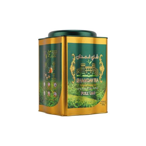 شاي غمدان اسود علبة معدنية - ورقة كاملة 300 جرام