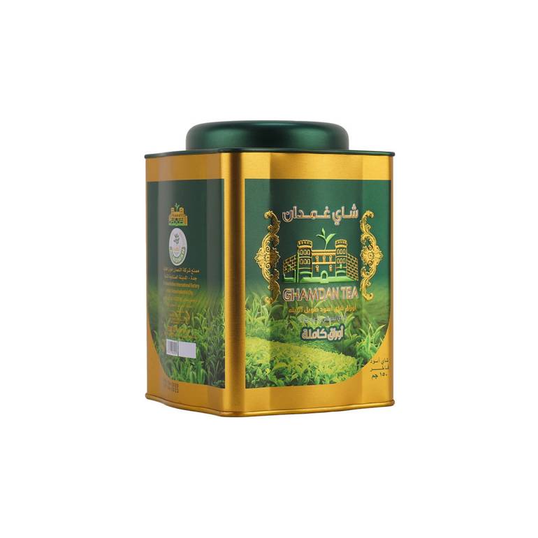 شاي غمدان اسود علبة معدنية - ورقة كاملة 150 جرام
