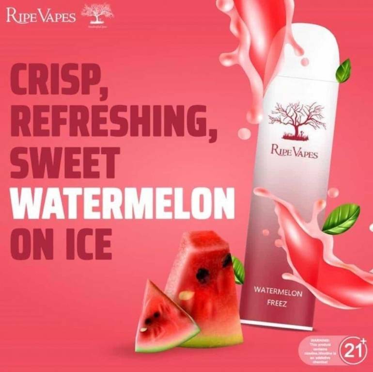 سحبة جاهزة ريب فيب بطيخ بارد 3000 موشة Ripe Vapes Watermelon freez DISPOSABLE 3000 puffs