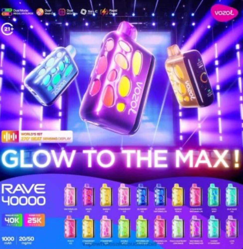 VOZOL RAVE سحبة سيجارة فوزول ريف 40000 شفطة عدة نكهات 50 نيكوتين استخدام مره واحده