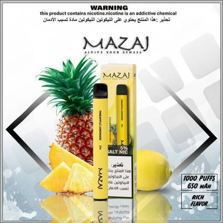 سحبة جاهزة مزاج اناناس وليمون 1000 موشة Mazaj pineapple lemonade 1000 Puff disposable