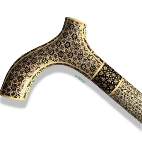 عصى عكاز مرصع بالفسيفساء والنحاس 