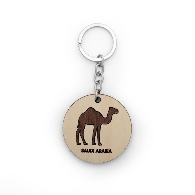 Camel Wooden Keychain - دائري-بني فاتح