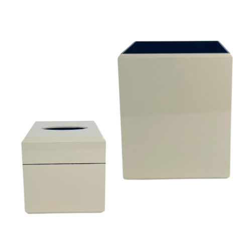  Beige Wooden Waste Basket & Tissue Box Set