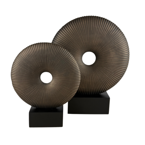 Set of 2 pieces Home decor round ornaments in bronze with metal stand