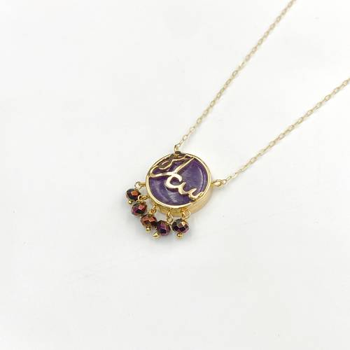 Gold necklace with natural amethyst stone and crystal balls