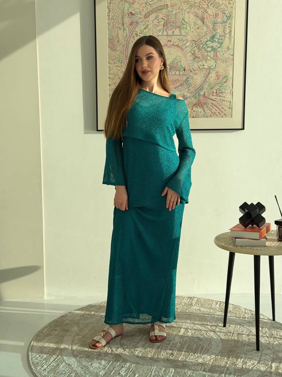 Teal Blue Maxi Knit Dress