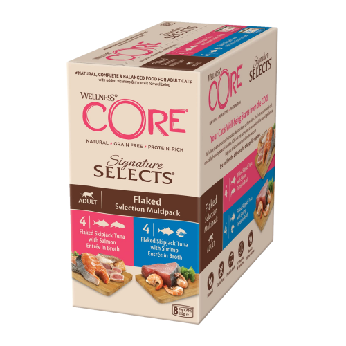 Wellness Core Multipack Cans Tuna & Salmon x4 Tuna & Shrimp x4 in Broth for Cats 8x79g