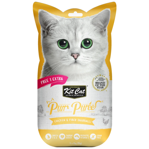 Kit Cat Puree Chicken & Fiber (Hairball) 15gx4 Sachets #388192
