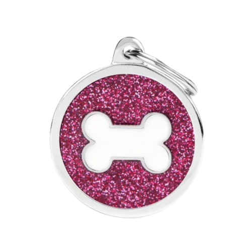 MF Tags PINK BIG GLITTER CIRCLE WHITE BONE