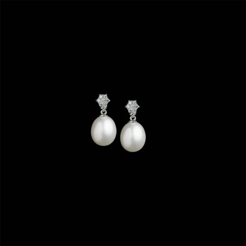 NATURAL DIAMOND EARRINGS WITH CULTURED PEARL